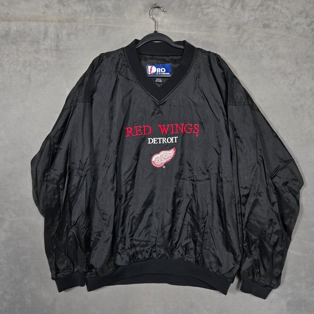 Detroit Red Wings Windbreaker Mens‎ XL black v neck Pro Player vintage 90s NHL